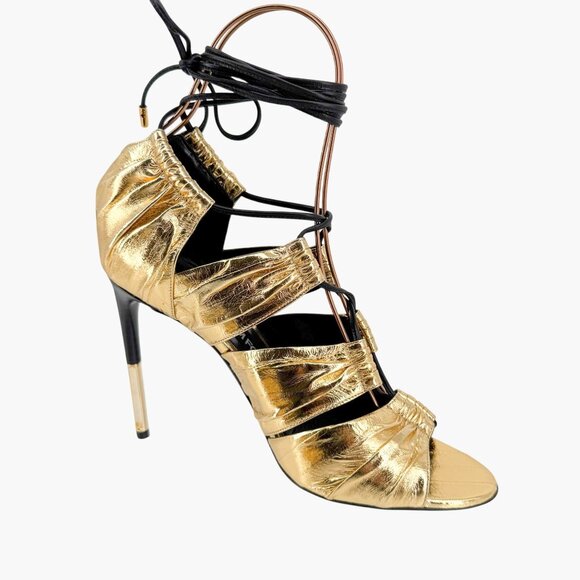 Tom Ford Stardust Lace Up Heels EU 41 US 9 Metallic Gold Foil Leather Tie Shoe - Picture 13 of 16